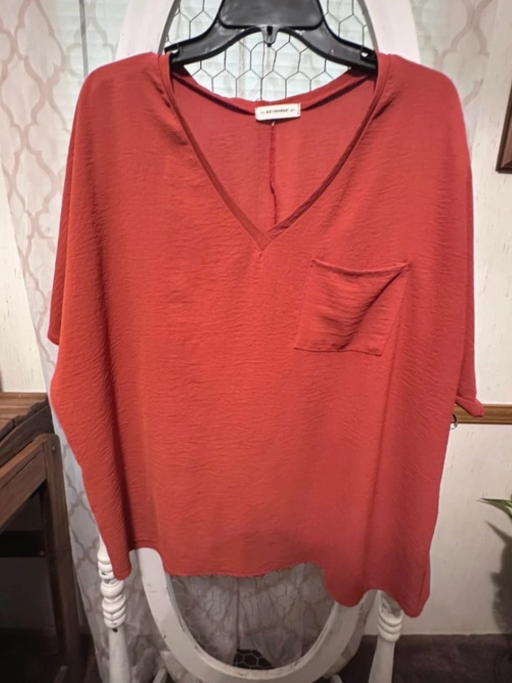 eesome Rust V-Neck Pocket Tunic Top